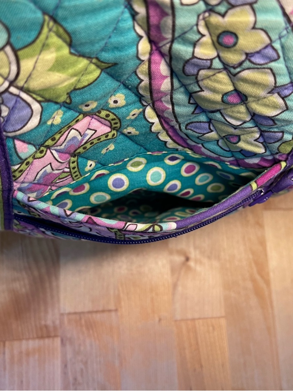 Vera Bradley Teal Purple Paisley Quilted Heather Hipster Crossbody Wallet Bundle - Picture 5 of 16